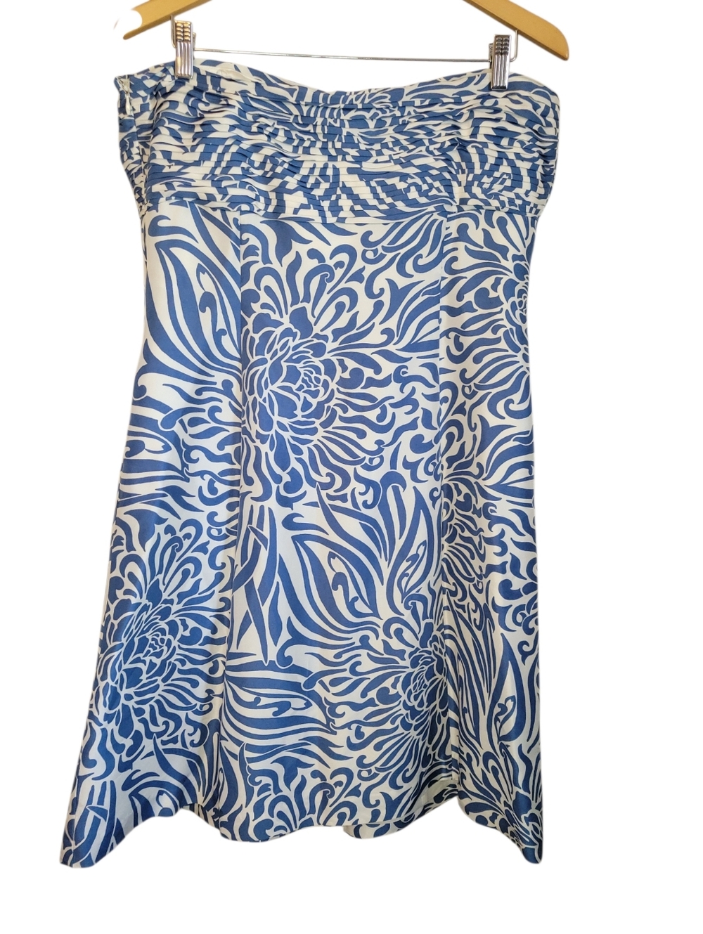 ​Ann Taylor 100% Silk Blue White Floral Strapless Ruched Cocktail Dress Size 12 - Picture 8 of 10